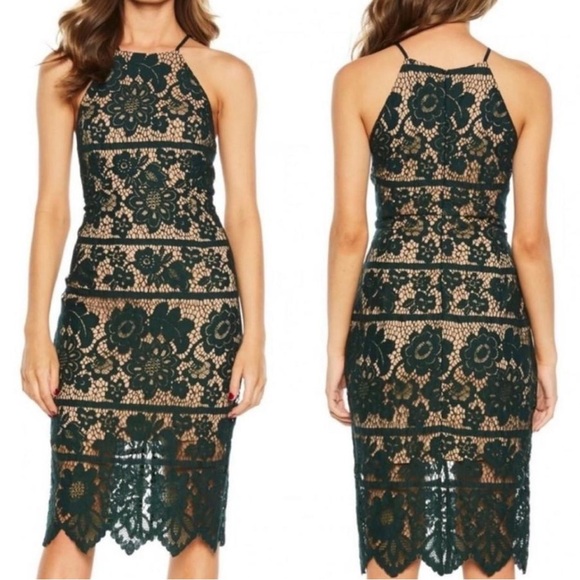 Bardot Dresses & Skirts - Bardot Mila midi dress lace green forest with beige lining M